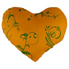 Nature Leaf Green Orange Large 19  Premium Heart Shape Cushions