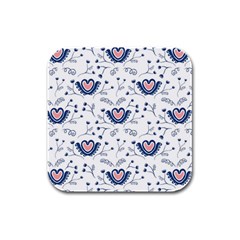 Heart Love Valentine Flower Floral Purple Rubber Square Coaster (4 Pack)  by Alisyart