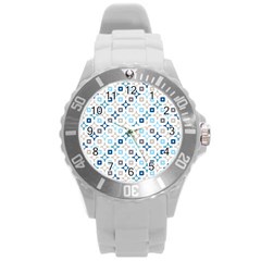 Plaid Line Chevron Wave Blue Grey Circle Round Plastic Sport Watch (l)