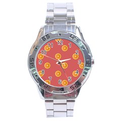 Oranges Lime Fruit Red Circle Stainless Steel Analogue Watch