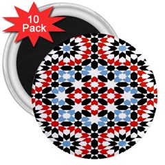 Oriental Star Plaid Triangle Red Black Blue White 3  Magnets (10 Pack) 