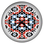 Oriental Star Plaid Triangle Red Black Blue White Wall Clocks (Silver)  Front