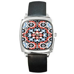 Oriental Star Plaid Triangle Red Black Blue White Square Metal Watch by Alisyart