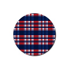 Plaid Red White Blue Rubber Coaster (round)  by Alisyart