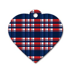 Plaid Red White Blue Dog Tag Heart (two Sides) by Alisyart