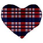 Plaid Red White Blue Large 19  Premium Flano Heart Shape Cushions Front