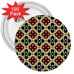 Seamless Floral Flower Star Red Black Grey 3  Buttons (100 pack)  Front