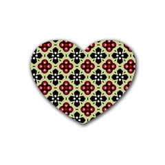 Seamless Floral Flower Star Red Black Grey Rubber Coaster (heart)  by Alisyart