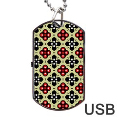 Seamless Floral Flower Star Red Black Grey Dog Tag Usb Flash (one Side)