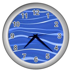 Lines Swinging Texture  Blue Background Wall Clocks (silver) 