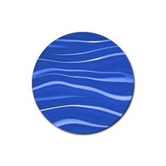 Lines Swinging Texture  Blue Background Rubber Coaster (round)  by Amaryn4rt