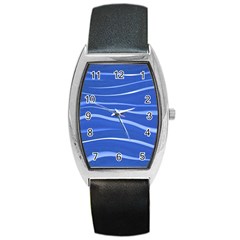 Lines Swinging Texture  Blue Background Barrel Style Metal Watch by Amaryn4rt