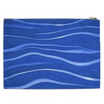 Lines Swinging Texture  Blue Background Cosmetic Bag (XXL)  Back