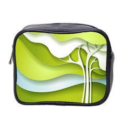 Tree Wood  White Green Mini Toiletries Bag 2-side