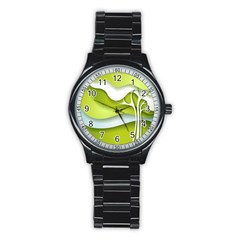 Tree Wood  White Green Stainless Steel Round Watch by Alisyart