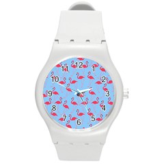 Flamingo Pattern Round Plastic Sport Watch (m) by Valentinaart