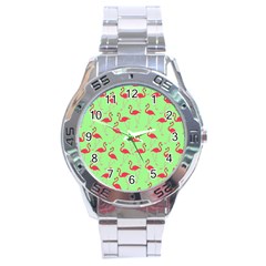 Flamingo Pattern Stainless Steel Analogue Watch by Valentinaart