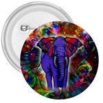 Abstract Elephant With Butterfly Ears Colorful Galaxy 3  Buttons Front