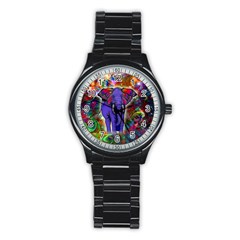 Abstract Elephant With Butterfly Ears Colorful Galaxy Stainless Steel Round Watch by EDDArt