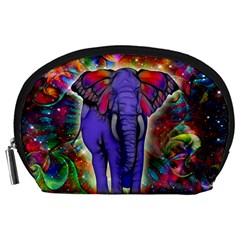 Abstract Elephant With Butterfly Ears Colorful Galaxy Accessory Pouches (large)  by EDDArt