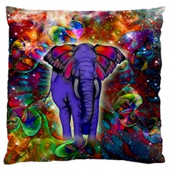 Abstract Elephant With Butterfly Ears Colorful Galaxy Large Flano Cushion Case (one Side) by EDDArt