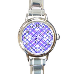 Geometric Plaid Pale Purple Blue Round Italian Charm Watch