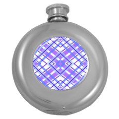 Geometric Plaid Pale Purple Blue Round Hip Flask (5 oz)