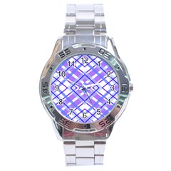 Geometric Plaid Pale Purple Blue Stainless Steel Analogue Watch