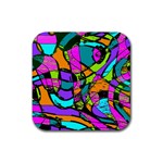 Abstract Art Squiggly Loops Multicolored Rubber Coaster (Square)  Front