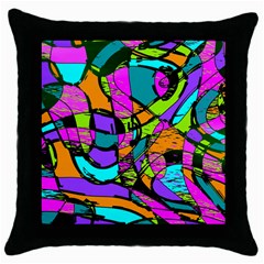 Abstract Art Squiggly Loops Multicolored Throw Pillow Case (black) by EDDArt