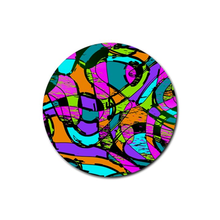 Abstract Art Squiggly Loops Multicolored Rubber Coaster (Round) 