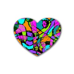 Abstract Art Squiggly Loops Multicolored Heart Coaster (4 Pack)  by EDDArt