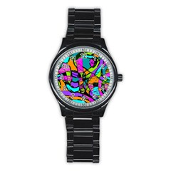 Abstract Art Squiggly Loops Multicolored Stainless Steel Round Watch by EDDArt