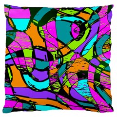 Abstract Art Squiggly Loops Multicolored Large Flano Cushion Case (one Side) by EDDArt