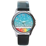 Rainbow Background Border Colorful Round Metal Watch Front