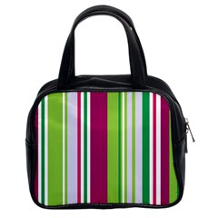 Beautiful Multi Colored Bright Stripes Pattern Wallpaper Background Classic Handbags (2 Sides) by Amaryn4rt