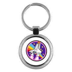 Badge Patch Pink Rainbow Rocket Key Chains (round)  by Amaryn4rt