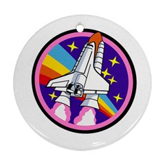 Badge Patch Pink Rainbow Rocket Round Ornament (two Sides) by Amaryn4rt