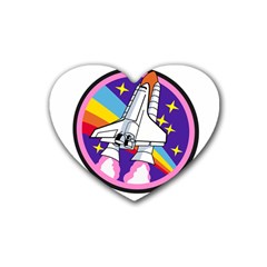 Badge Patch Pink Rainbow Rocket Rubber Coaster (heart)  by Amaryn4rt