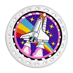 Badge Patch Pink Rainbow Rocket Ornament (round Filigree) by Amaryn4rt