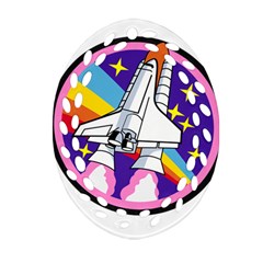 Badge Patch Pink Rainbow Rocket Oval Filigree Ornament (two Sides) by Amaryn4rt