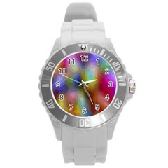 A Mix Of Colors In An Abstract Blend For A Background Round Plastic Sport Watch (l) by Amaryn4rt