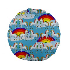 Rainbow pony  Standard 15  Premium Flano Round Cushions