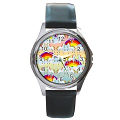 Rainbow pony  Round Metal Watch