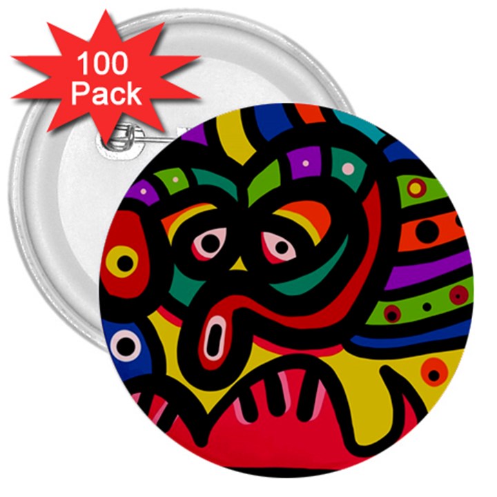 A Seamless Crazy Face Doodle Pattern 3  Buttons (100 pack) 