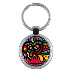 A Seamless Crazy Face Doodle Pattern Key Chains (round)  by Amaryn4rt