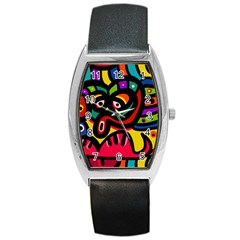 A Seamless Crazy Face Doodle Pattern Barrel Style Metal Watch by Amaryn4rt