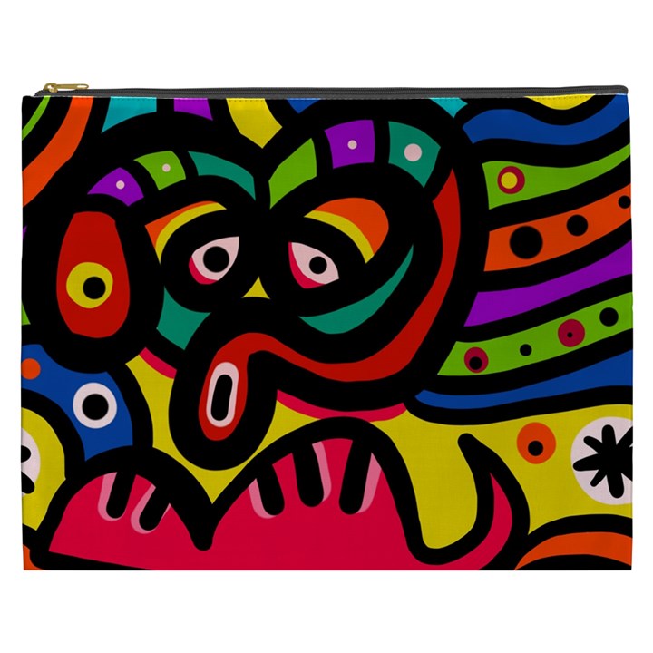 A Seamless Crazy Face Doodle Pattern Cosmetic Bag (XXXL) 