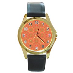 Pattern Round Gold Metal Watch by Valentinaart