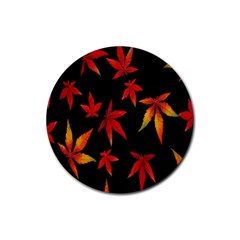 Colorful Autumn Leaves On Black Background Rubber Coaster (round)  by Amaryn4rt